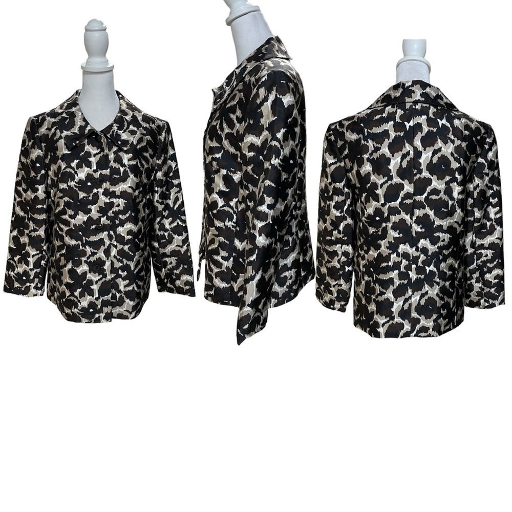 Talbots Brown, Tan & White Animal Print Silk, Wool Button Front Blazer Size 6